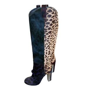 Brand New Brian Atwood Pony Hair Animal Print Boots 6.5